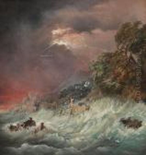 Shipwreck In A Thunderstorm Oil Painting by William Collins