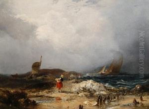 Coastal Scene With Windmill Oil Painting by William Collins