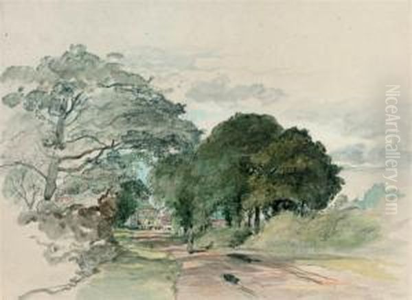 A Country Lane (illustrated); And Study Of Trees Oil Painting by William Collins