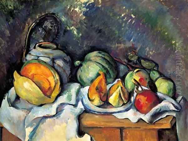 Nature morte aux fruits et pot de gingembre Oil Painting by Paul Cezanne