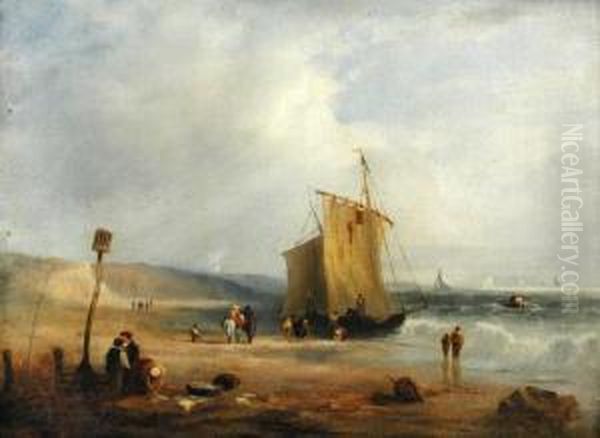 A Sailing Ship In Harbour Oil Painting by William Collins