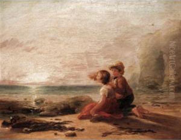 Children On The Shore Oil Painting by William Collins