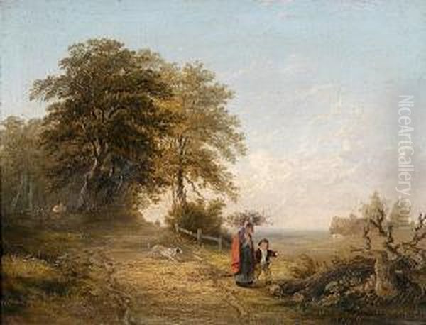 Figures In A Country Lane Oil Painting by William Collins