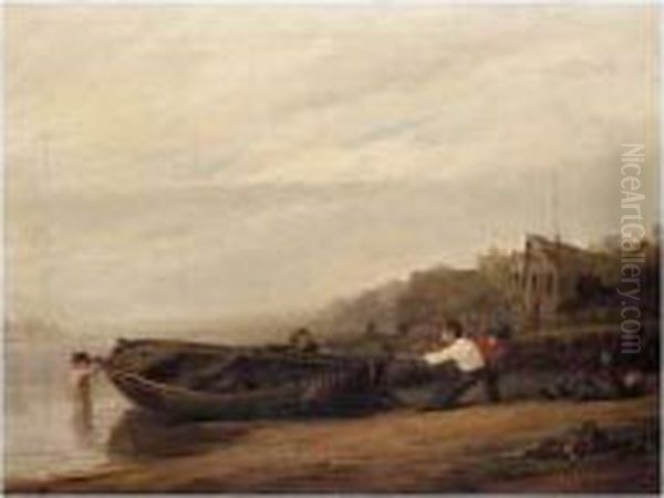 Hauling In The Boat Oil Painting by William Collins