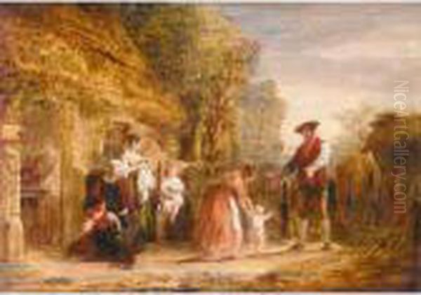 A Family Sitting Outside A Cottage Oil Painting by William Collins