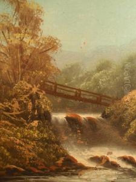 A Pair Of River Scenes With Waterfalls Oil Painting by William Wiehe Collins