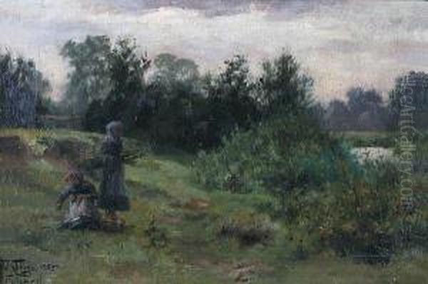 Girls Collecting Sticks, Fulford Oil Painting by William Wiehe Collins