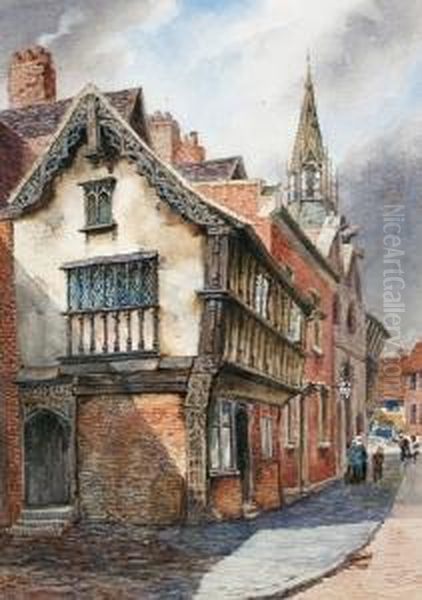 A Street Corner; Figure In A Courtyard Oil Painting by William Wiehe Collins