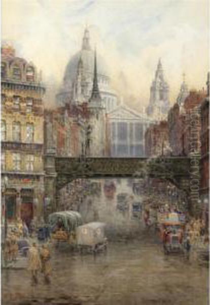 St Paul's And Ludgate Hill Oil Painting by William Wiehe Collins