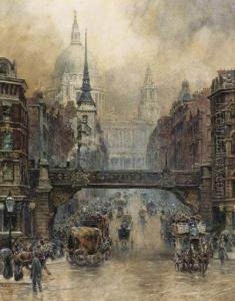 St. Paul's From Ludgate Hill Oil Painting by William Wiehe Collins