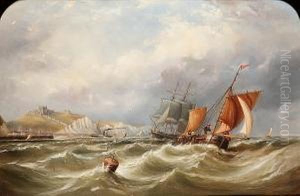 A Heavy Swell Off Dover Harbour, With A Channel Packet Coming In Oil Painting by Ebenezer Colls