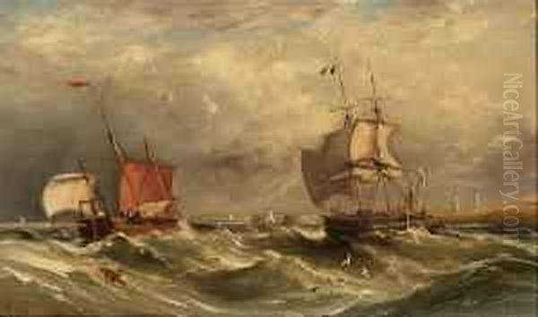 Running Down The Coast In A Heavy Swell Oil Painting by Ebenezer Colls