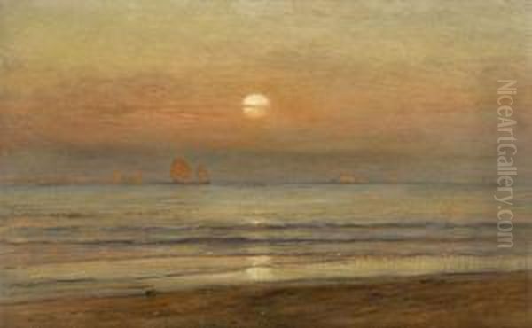 Coastal View At Twilight, Venice In Distance Oil Painting by Samuel Colman