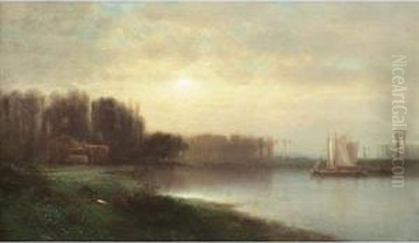 River Landscape Oil Painting by Samuel Colman