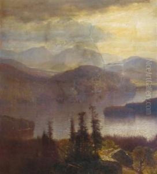 Landscape With Mountains Oil Painting by Samuel Colman