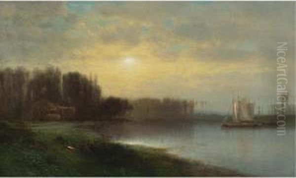 River Landscape Oil Painting by Samuel Colman