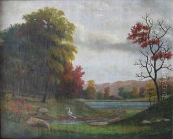 Landscape With Egret Oil Painting by Samuel Colman