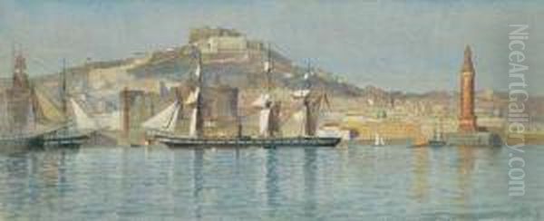 Naples Harbor Oil Painting by Samuel Colman