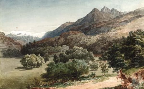 A Mountainous Landscape Oil Painting by Samuel Colman