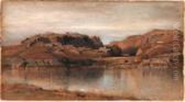 River Landscape Oil Painting by Samuel Colman