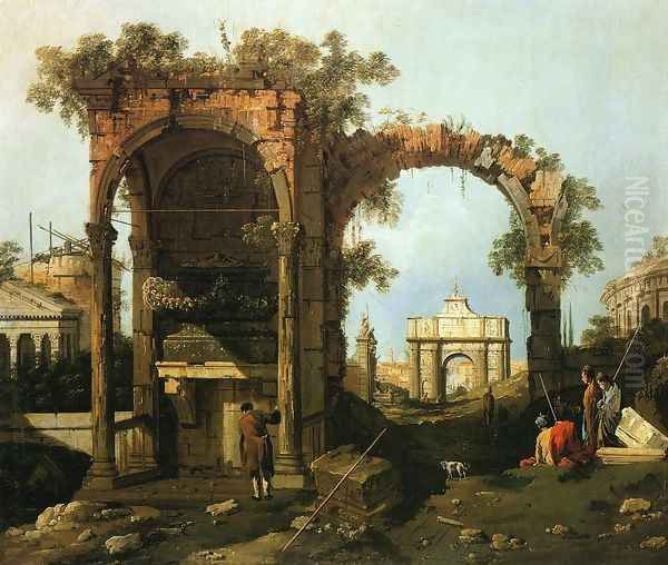 Capriccio Ruins and Classic Buildings 1730s Oil Painting by (Giovanni Antonio Canal) Canaletto