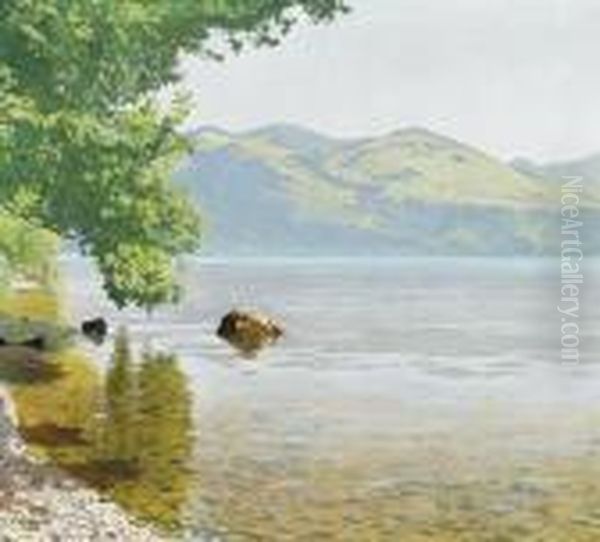 Sommerliche Uferpartie Am Thunersee. Oil Painting by Plinio Colombi