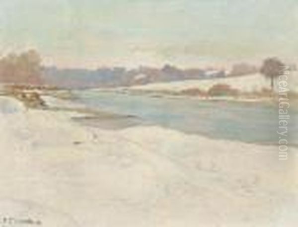 Winterliche Partie An Der Aare. Oil Painting by Plinio Colombi