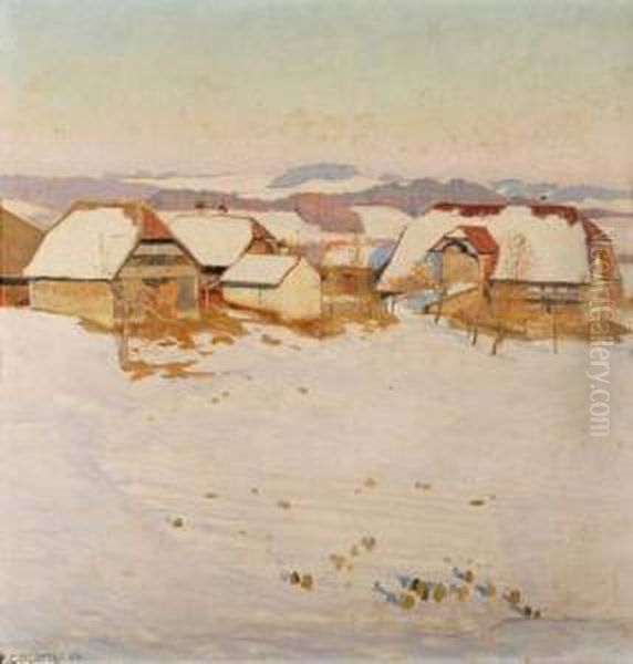 Hauser Im Winter Oil Painting by Plinio Colombi