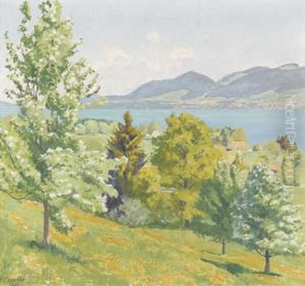 Fruhlingslandschaft Bei Spiez Oil Painting by Plinio Colombi