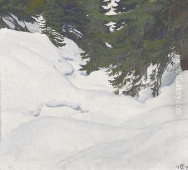 Waldpartie Mit Tiefschnee Oil Painting by Plinio Colombi