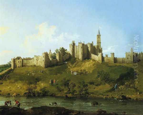 Alnwick Castle at Northumberland 1752 Oil Painting by (Giovanni Antonio Canal) Canaletto