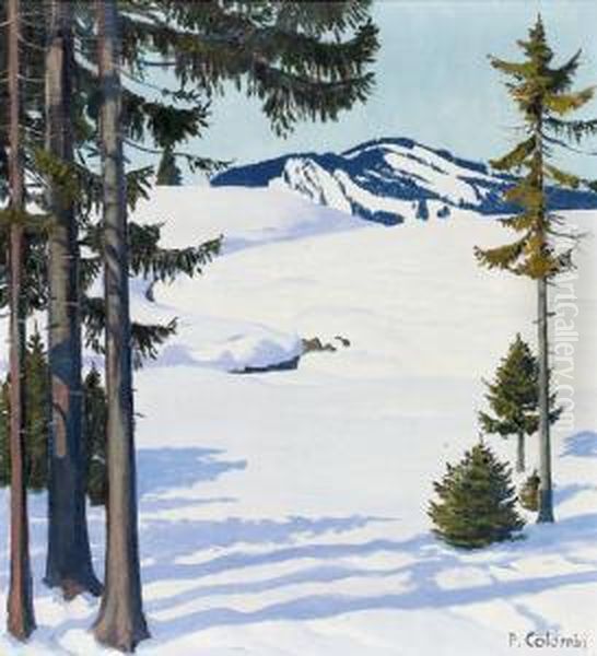 Winterliche Landschaft. Oil Painting by Plinio Colombi