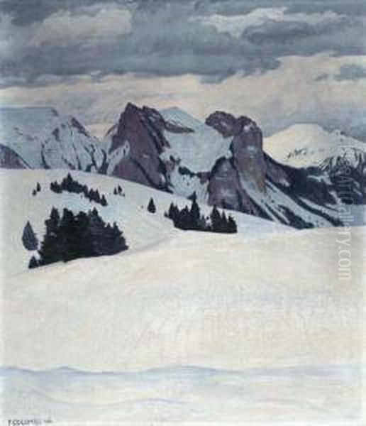 Winterlandschaft. 1906. Oil Painting by Plinio Colombi