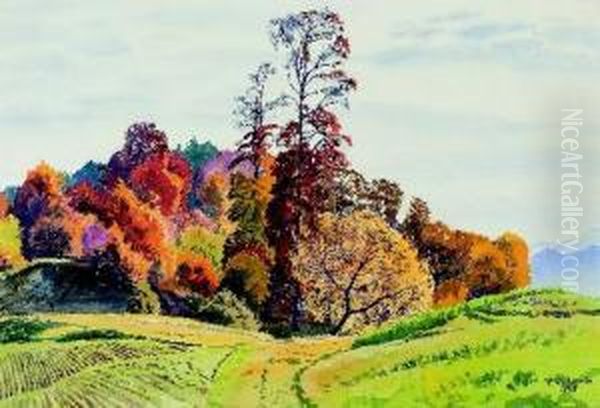 Herbstliche Landschaft. by Plinio Colombi