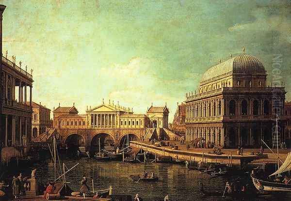 Basilica di Vecenza and the Ponte de Rialto Oil Painting by (Giovanni Antonio Canal) Canaletto