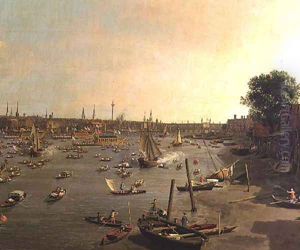 The River Thames with St. Paul's Cathedral on Lord Mayor's Day, detail of boats on the shore, c.1747-48 Oil Painting by (Giovanni Antonio Canal) Canaletto