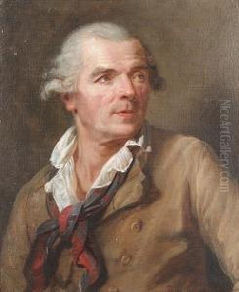 Portrait Of A Gentleman, 
Bust-length, In A Buff Coloured Coat With A White Chemise And A Blue And
 Red Neckerchief Oil Painting by Jean-Francois Gilles Colson