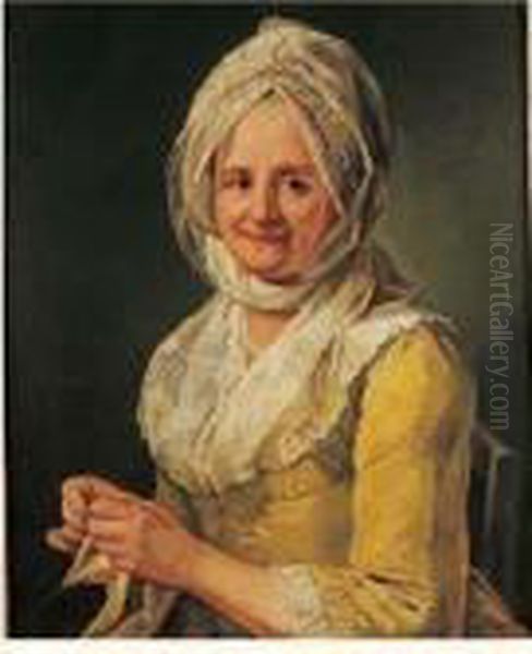 Portrait De Femme Tricotant Oil Painting by Jean-Francois Gilles Colson