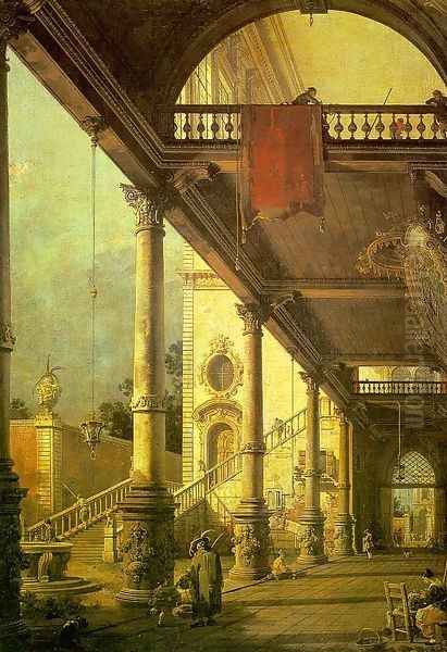 Capriccio A Colonnade Opening onto the Courtyard of a Palace 1765 Oil Painting by (Giovanni Antonio Canal) Canaletto