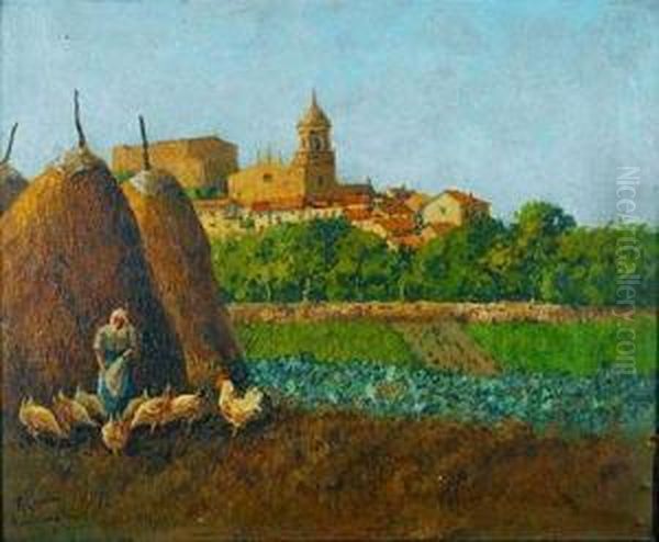 Fuenterrabia Oil Painting by Augusto Comas Y Blanco