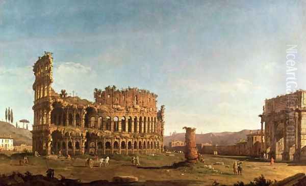 Colosseum and Arch of Constantine, Rome Oil Painting by (Giovanni Antonio Canal) Canaletto