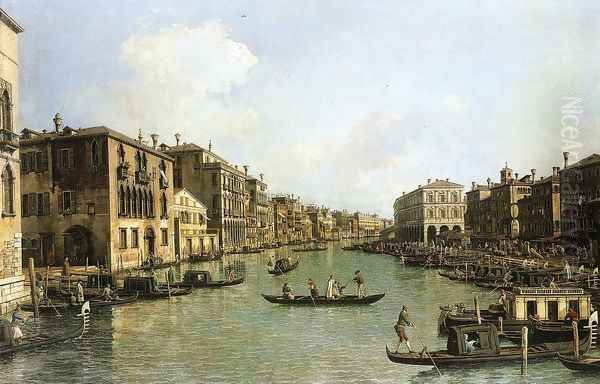 Grand Canal From the Campo Santa Sofia Towards the Rialto Bridge Oil Painting by (Giovanni Antonio Canal) Canaletto