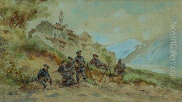 Chasseurs Alpins Au Bivoic. Oil Painting by Pierre Comba