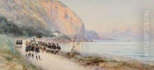 Chasseurs Alpins Sur La Rive Du Lac Oil Painting by Pierre Comba