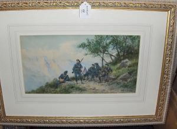 A Group Of Soldiers At Rest On A Mountainside Oil Painting by Pierre Comba