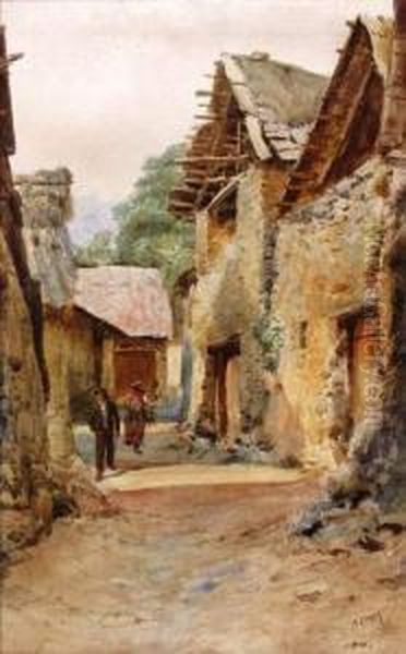 Rue De Village Dans L'arriere Pays Oil Painting by Pierre Comba