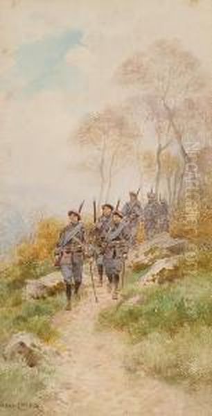 A Reconnoitre In The Alps; On Patrol Oil Painting by Pierre Comba