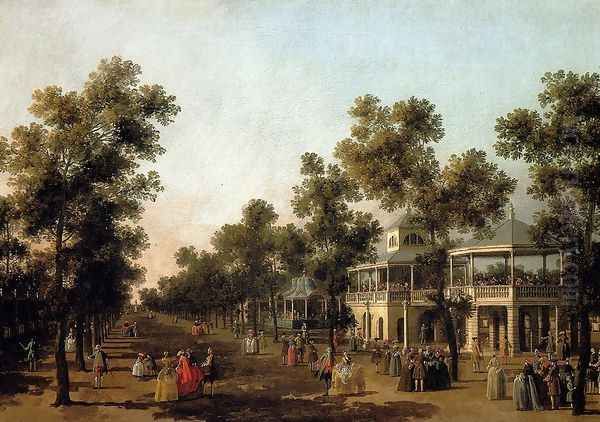 View Of The Grand Walk, vauxhall Gardens, With The Orchestra Pavilion, The Organ House, The Turkish Dining Tent And The Statue Of Aurora Oil Painting by (Giovanni Antonio Canal) Canaletto