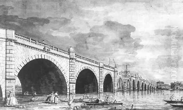 London Westminster Bridge Under Repair Oil Painting by (Giovanni Antonio Canal) Canaletto