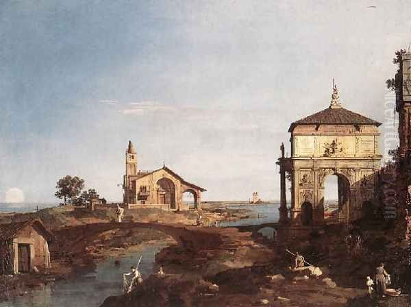 Capriccio With Venetian Motifs Oil Painting by (Giovanni Antonio Canal) Canaletto